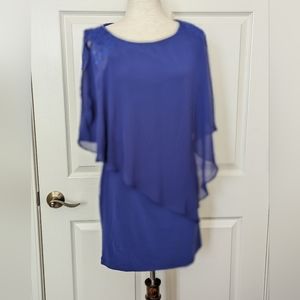 New SL Fashions SLNY Blue Sleeveless Mini Dress Top Layer With Beads  8P